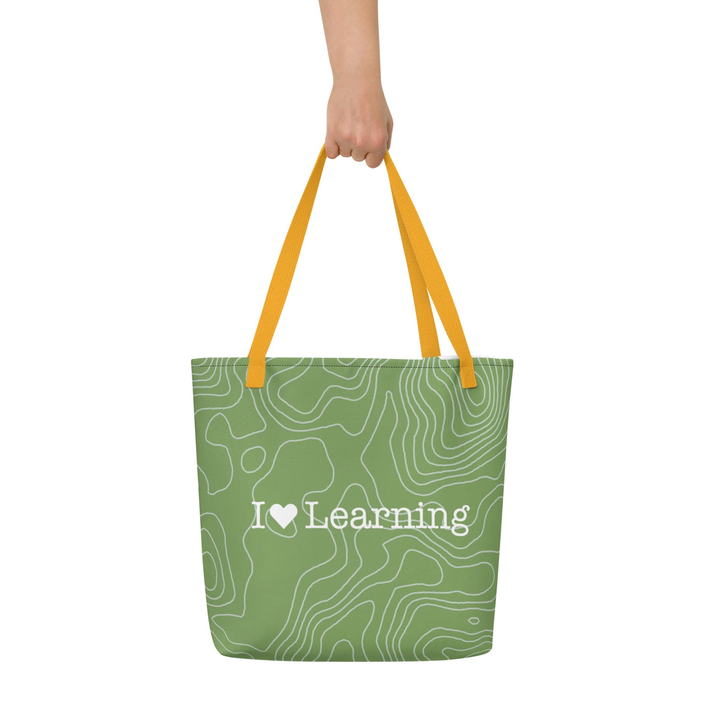 I Love Learning All-Over Green Print Large Tote Bag