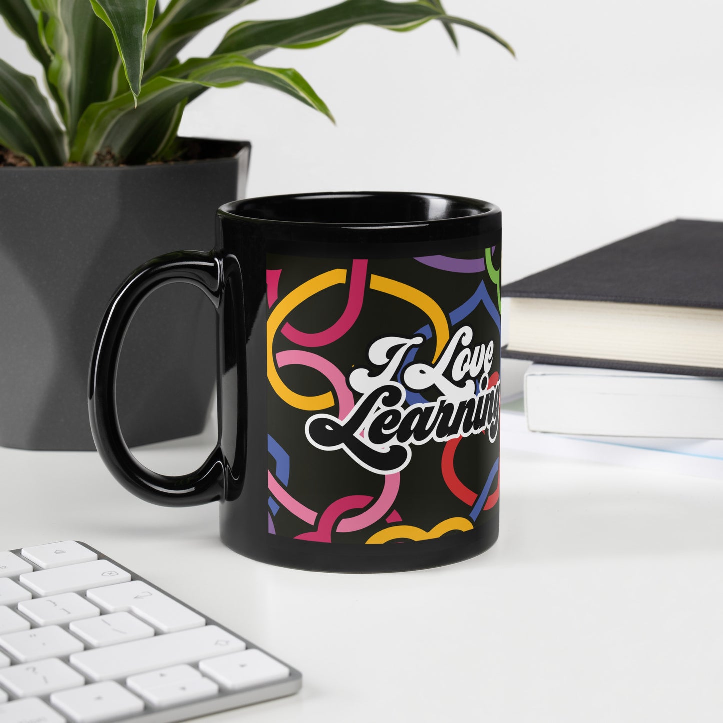 I Love Learning Black Glossy Mug
