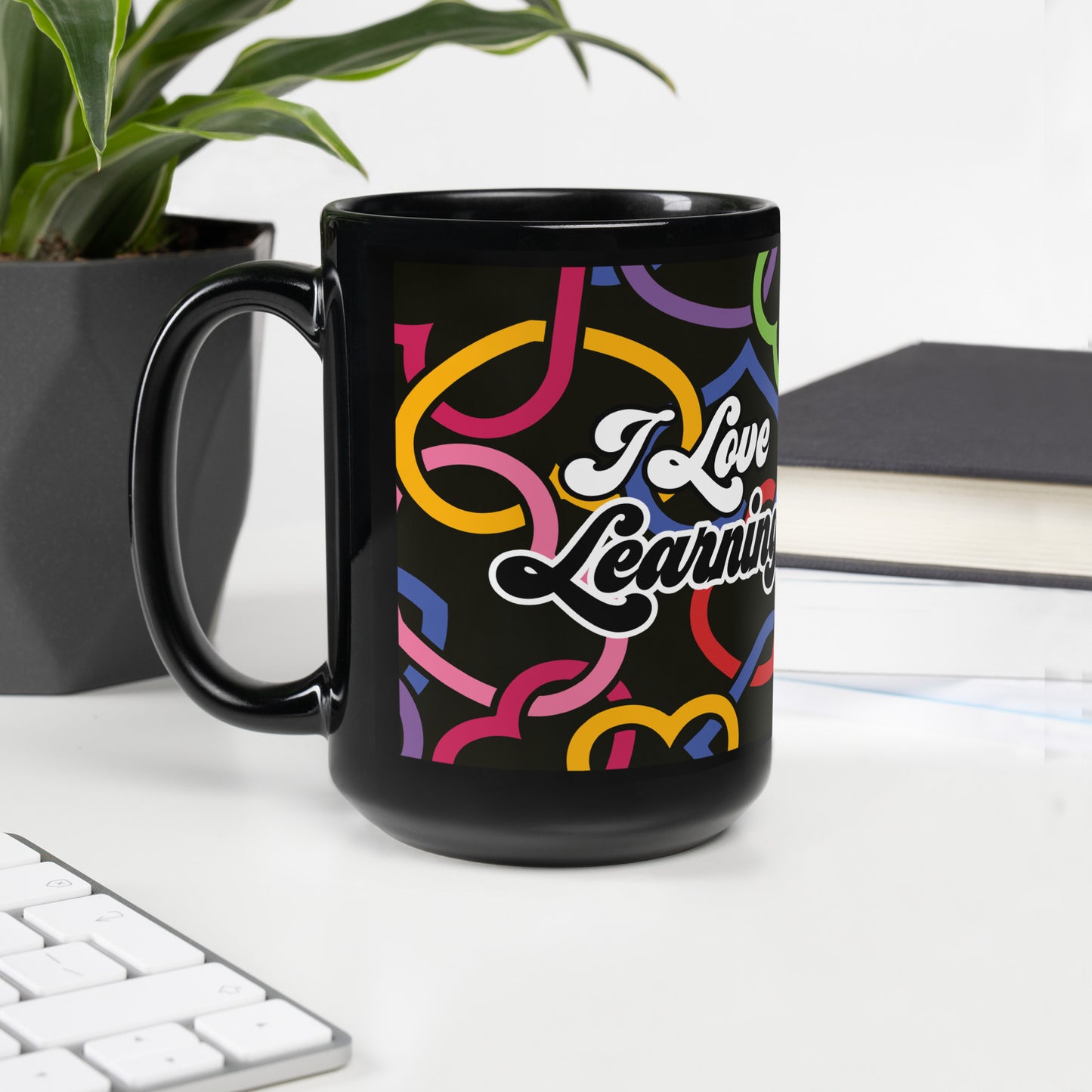 I Love Learning Black Glossy Mug