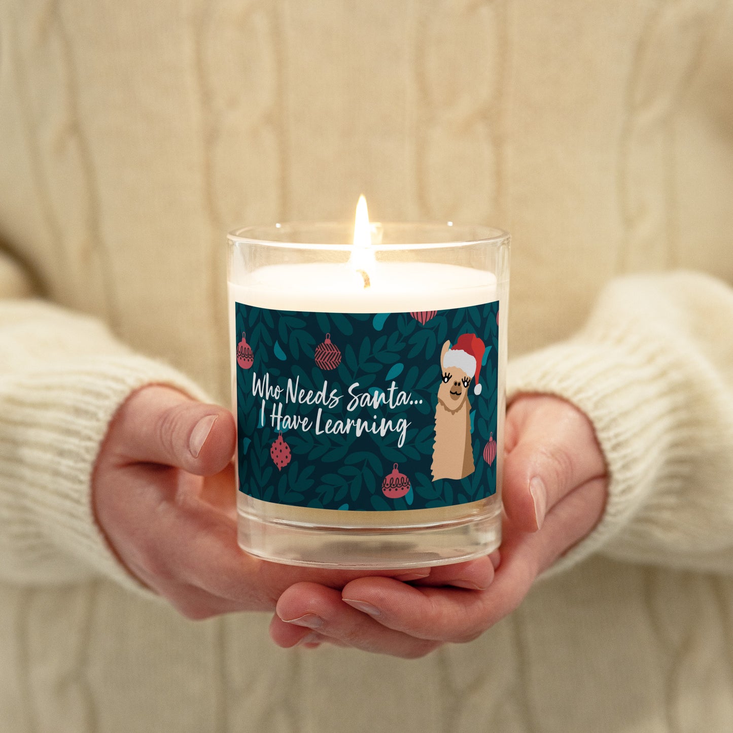 Holiday Learning Lama Glass Candle