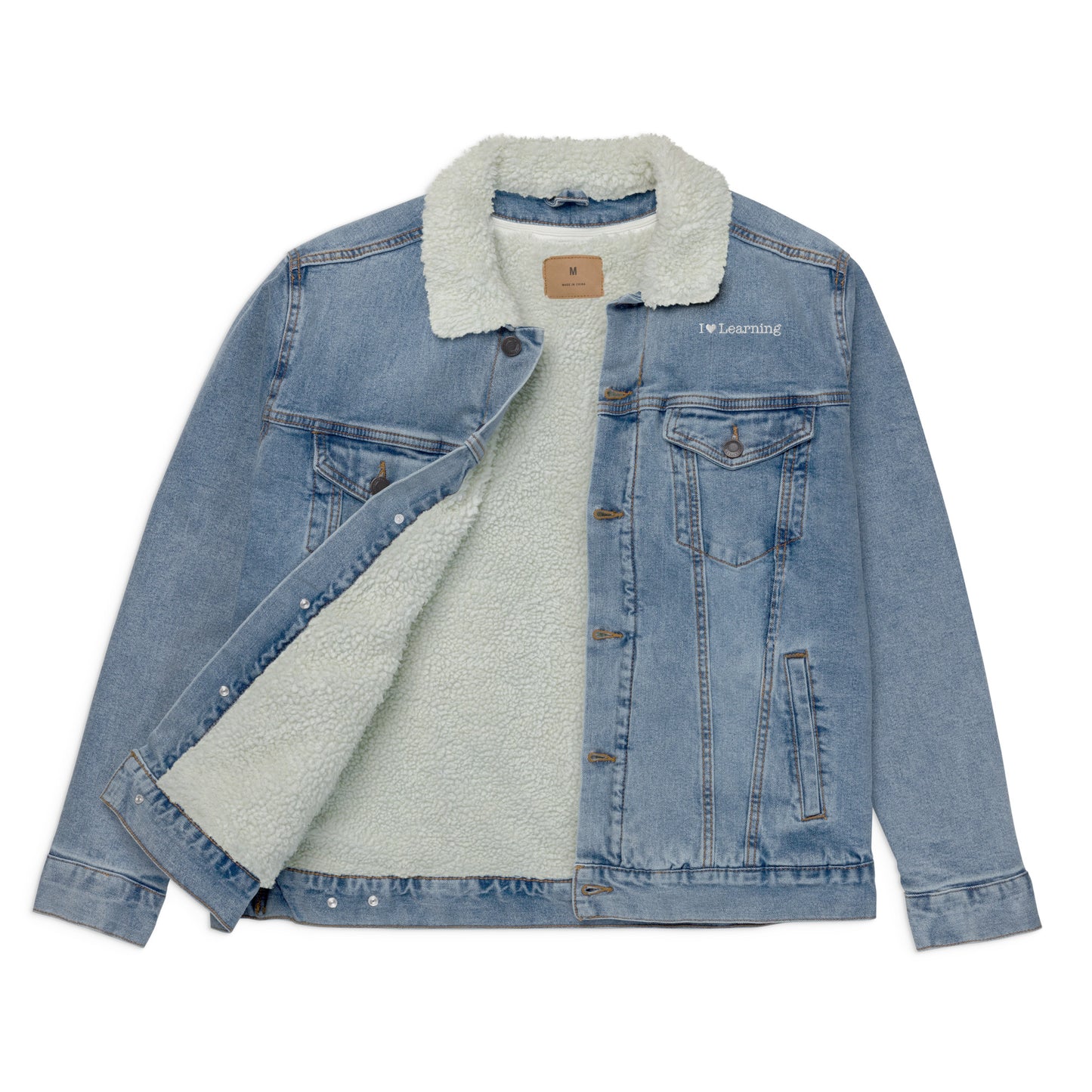I Love Learning Unisex Denim Sherpa Jacket